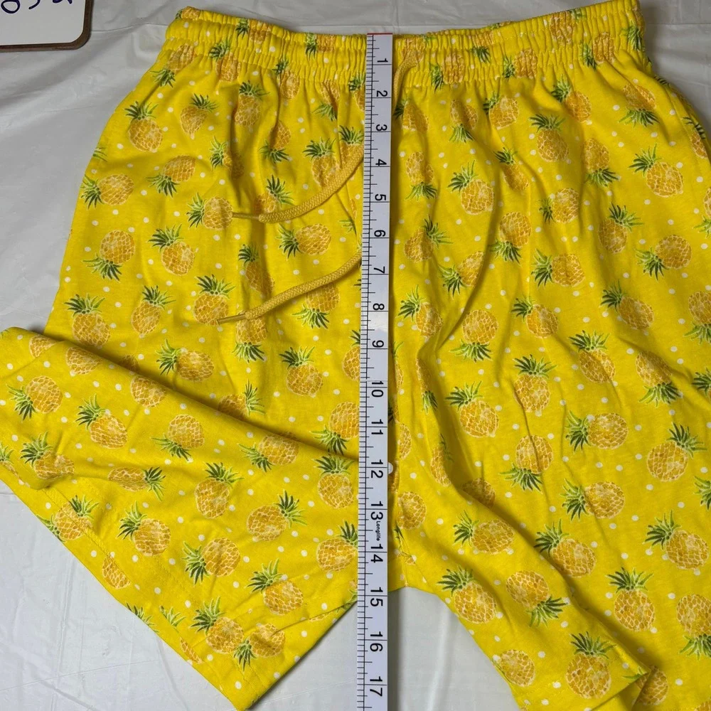 Cozee Corner Yellow Pineapple Polka Dot Cotton Lounge Pajama Shorts Womens‎ Med